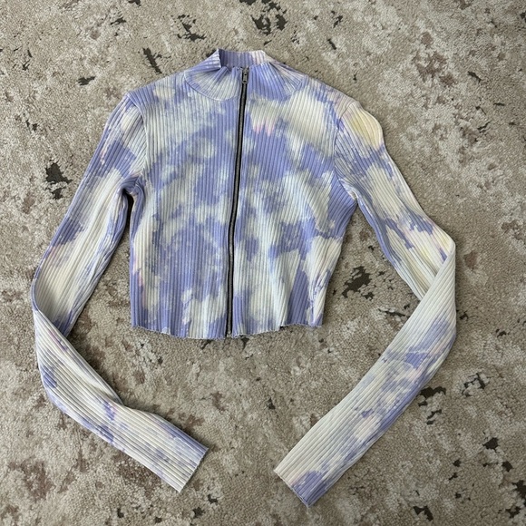 Cotton Citizen White and Purple Tie Dye Zip Mock Neck Top Size Large - Picture 1 of 3